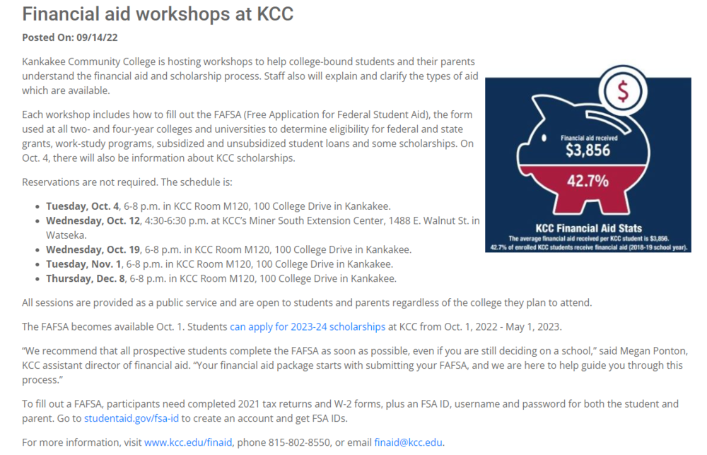 Financial Aid Workshop at KCC