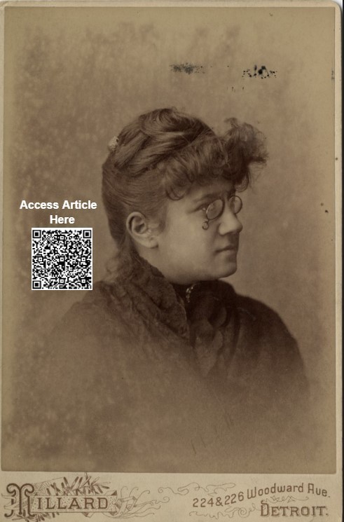 Black, White and brown-ish photo of Emma Azalia Smith Hackley with a QR code and Access article here above it